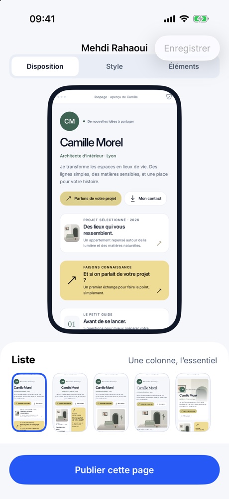 Studio de personnalisation de la page