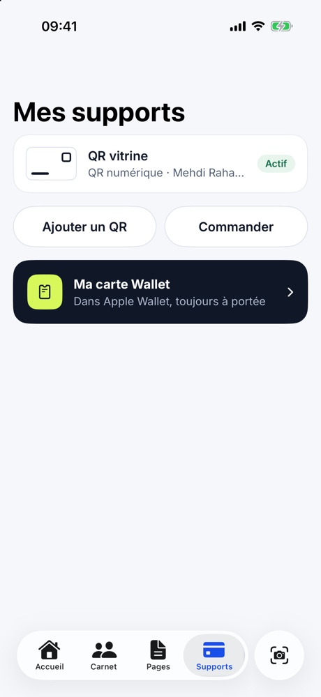 Supports physiques : carte NFC, badge, QR