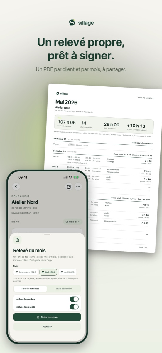 Aperçu du relevé PDF mensuel d'un client